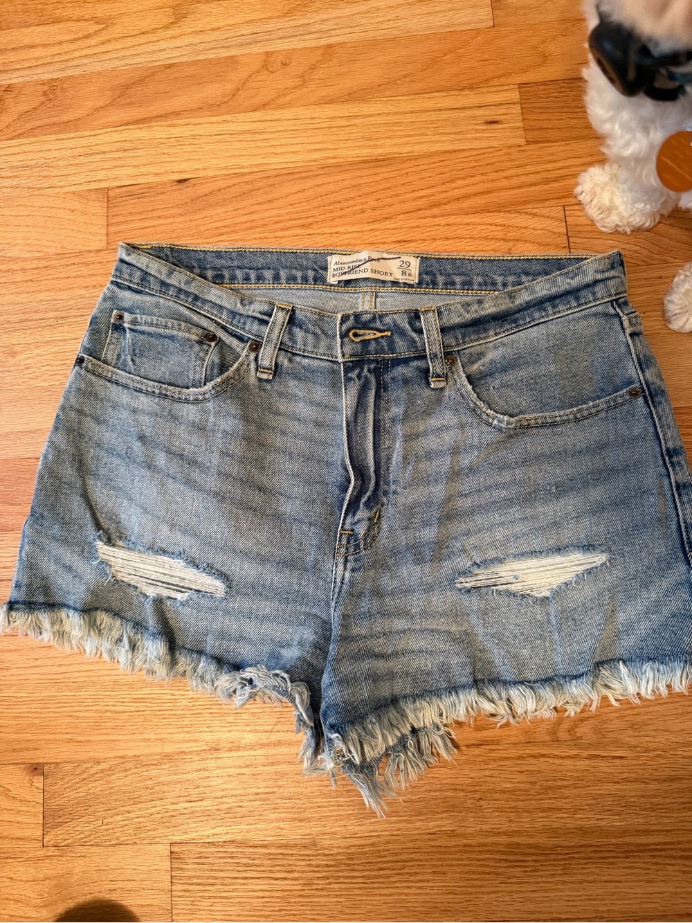 Abercrombie & Fitch Light Wash Distressed Denim Shorts